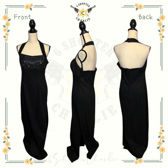VTG ZUM ZUM by Niki Livas Evening Dress Womens 8/10 Black Halter Neck Side Slit - Picture 1 of 7